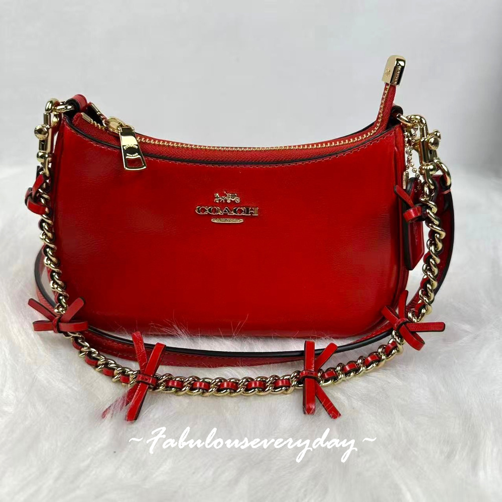 Coach Teri Mini Crossbody Bag With Bows In Leather/Gold/Bright Cherry CDW68 NWT